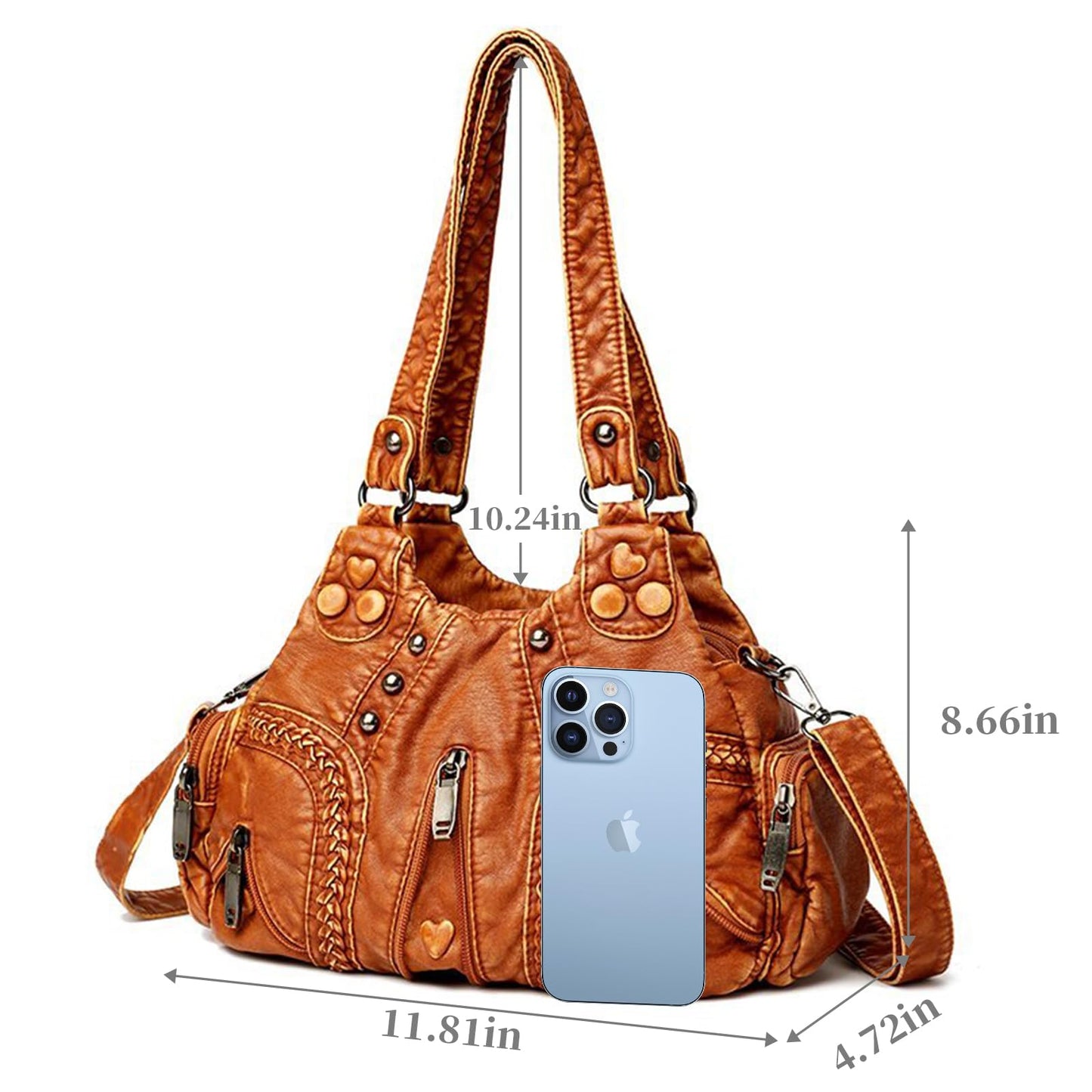 I IHAYNER Purses and Handbags for Women Hobo Tote Purse Soft PU Leather Satchel Shoulder Bag with Multi-Pocket, Brown