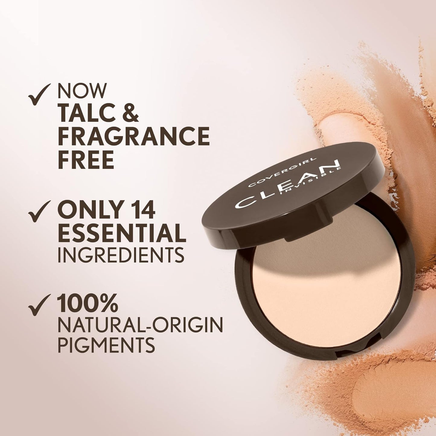 Covergirl Clean Invisible Pressed Powder, Lightweight, Breathable, Vegan Formula, Tawny 165, 0.38oz