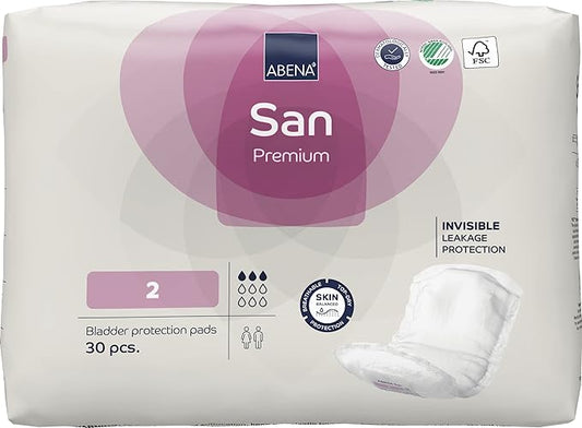 Abena San Premium Incontinence Pads, Light Absorbency, (Sizes 1 to 3A), Size 2, (Pack of 1, 30 Count Total)
