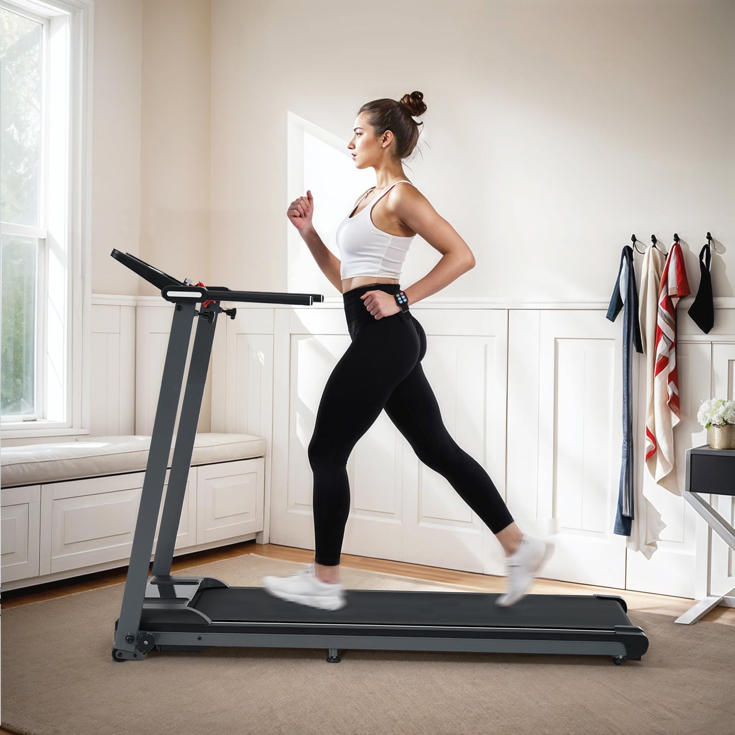 Merax Treadmills, 2.5HP Incline Foldable Treadmill for Home Office, 300 LBS Capacity Electric Walking Running Machine with 15.6" Wide Belt, Walking Pad Treadmill with Handle Bar
