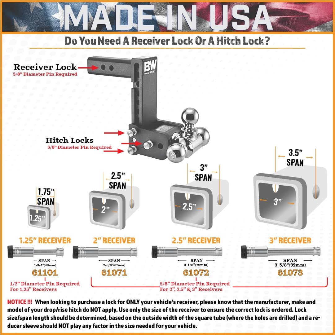 61672 | 3 Pack, Keyed Alike, Receiver Locks for 2" and 2.5" Receiver Class III, IV, V and Gen-Y Hitch Mega Duty 10K LB & 16K LB