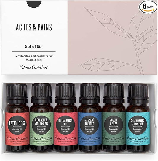 Edens Garden Essential Oils 6 Set – 100% Pure Therapeutic Grade, Natural Aromatherapy Blends for Headache, Muscle Relief & Relaxation – Undiluted for Massage & Self-Care, 10 ml/ 6 Pack