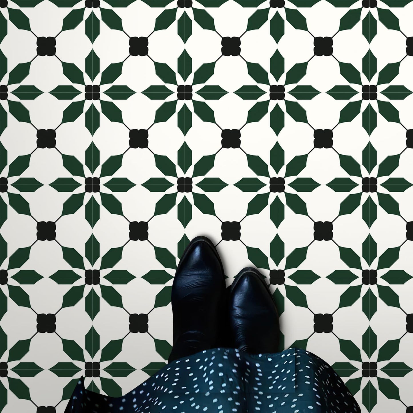 MORCART 7.87" x 7.87" Peel and Stick Floor Tile, 20 PCS Self-Adhesive DIY Vinyl Flooring for Renters, Removable and Waterproof Tile Sticker for Bathroom, Kitchen, Staircase (Black Green)