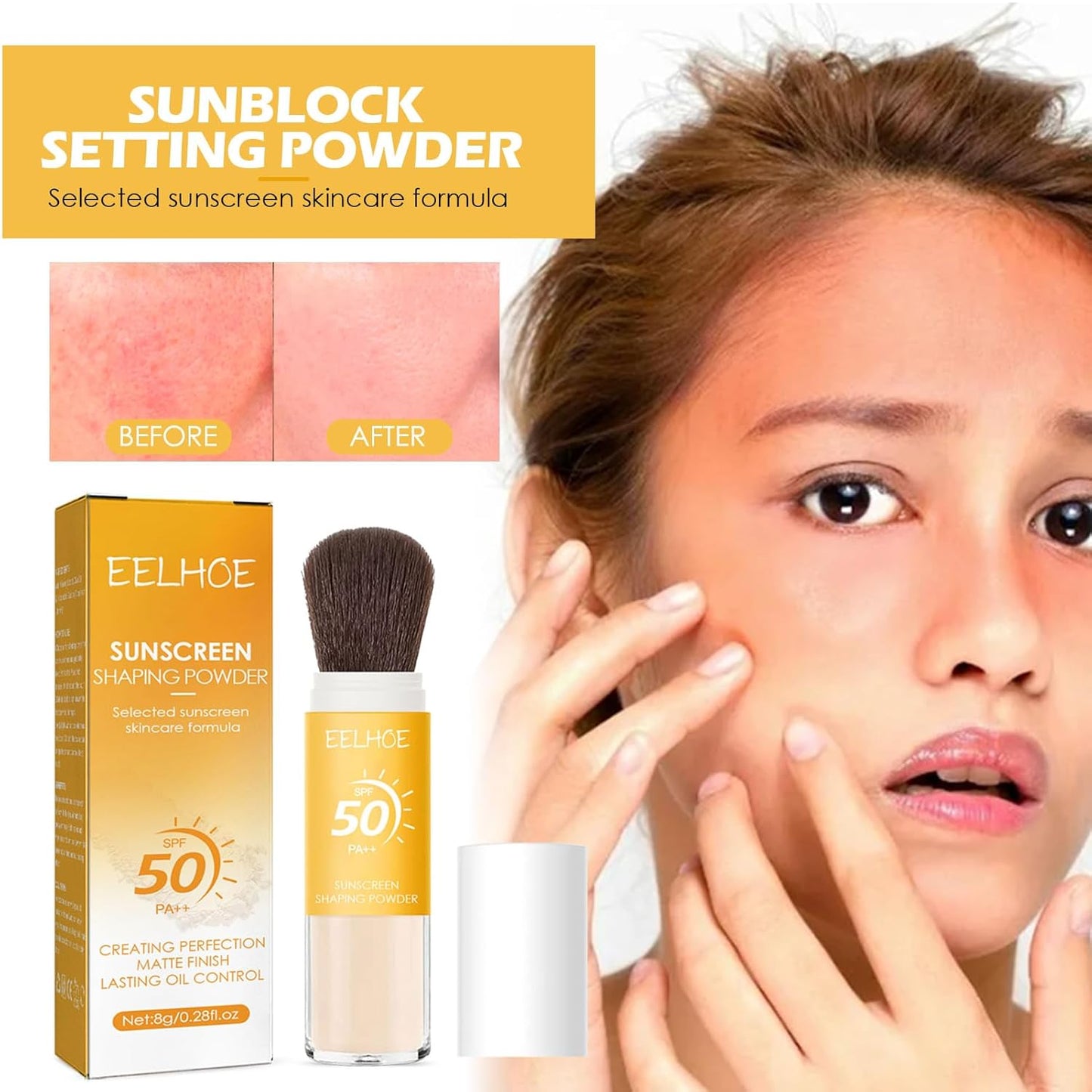 2Pcs Setting Powder, SPF 50,Translucent,Matte Finish Oil Control,Breathable,Lightweight,Mineral Brush Powder,Natural Matte Finish,Long-lasting,Waterproof and Sweatproof Setting Powder