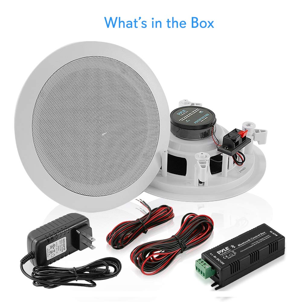Pyle 5.25” Pair Bluetooth Flush Mount In-wall In-ceiling 2-Way Speaker System Quick Connections Changeable Round/Square Grill Polypropylene Cone & Polymer Tweeter Stereo Sound 150 Watt (PDICBT552RD)