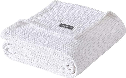 Eddie Bauer - Queen Blanket, Super Soft & Medium Weight, Softens Every Wash (Solid Waffle White, Queen)