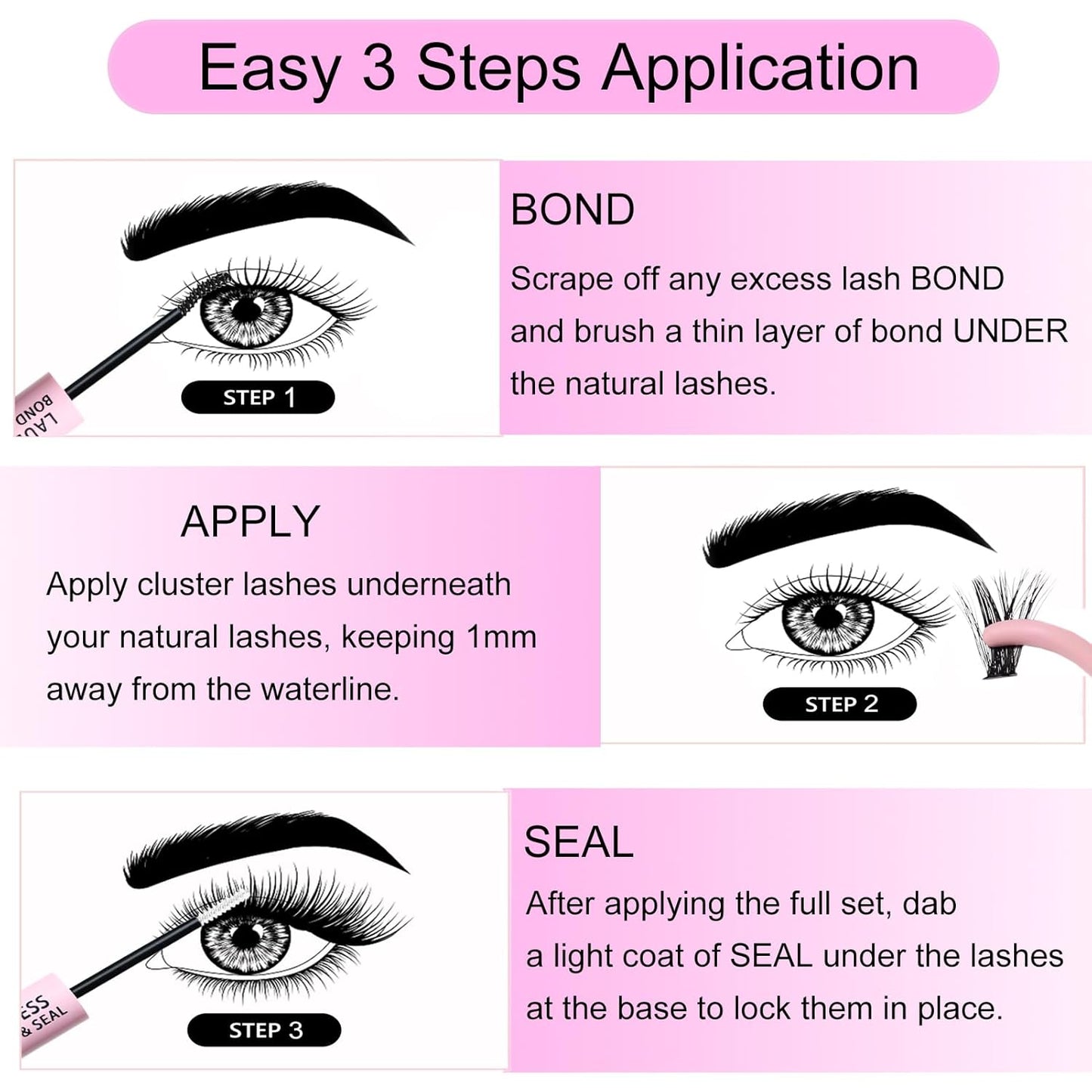 Lash Extension Kit LAUBESS Lash Clusters Kit Cluster Eyelash Extensions Kit Eyelash Clusters Lash Bond and Seal Waterproof Tweezers Brush Lash Glue Remover (Kit 40D-D-Mix9-16)