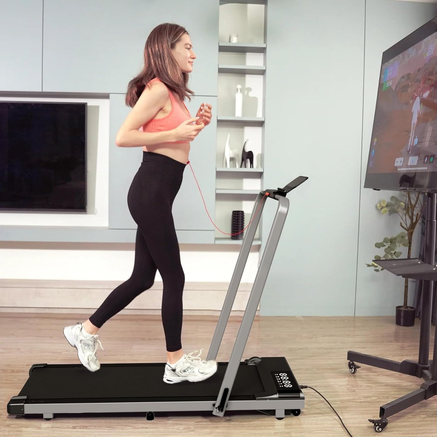 DeerRun 3 in 1 Folding Treadmills for Home, 3.0HP Powerful and Quiet Under Desk Treadmill, 300 lbs Capacity Foldable Walking Pad Treadmill with Remote Control and Space Saving, Free Installation