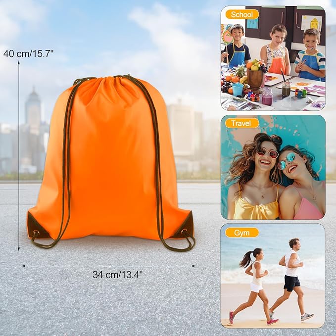 KUUQA 2Pcs Orange Drawstring Backpack Bags Cinch Sack Bulk String Backpack Storage Bag