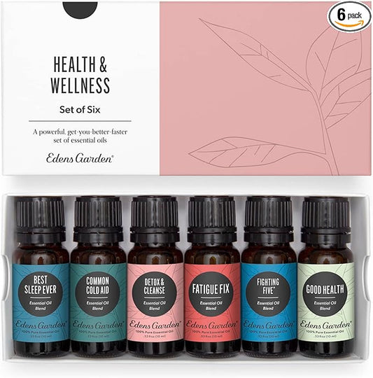 Edens Garden Health & Wellness Essential Oils 6 Set – 100% Pure Therapeutic Grade Aromatherapy Blends - for Natural Sleep, Energy & Immune Support – Undiluted Oil for Diffusers & Home, 10 ml/ 6 Pack