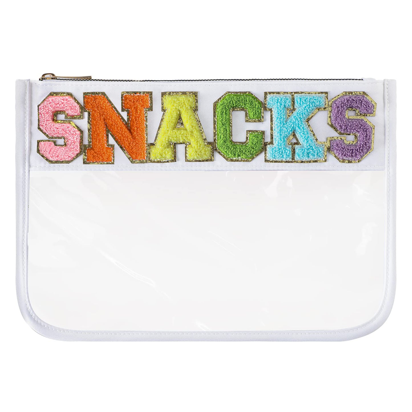 DYSHAYEN Chenille Letter Clear Zipper Pouch for Travel,Nylon Clear Cosmetic Bag,Makeup Travel Bag for Women Girls