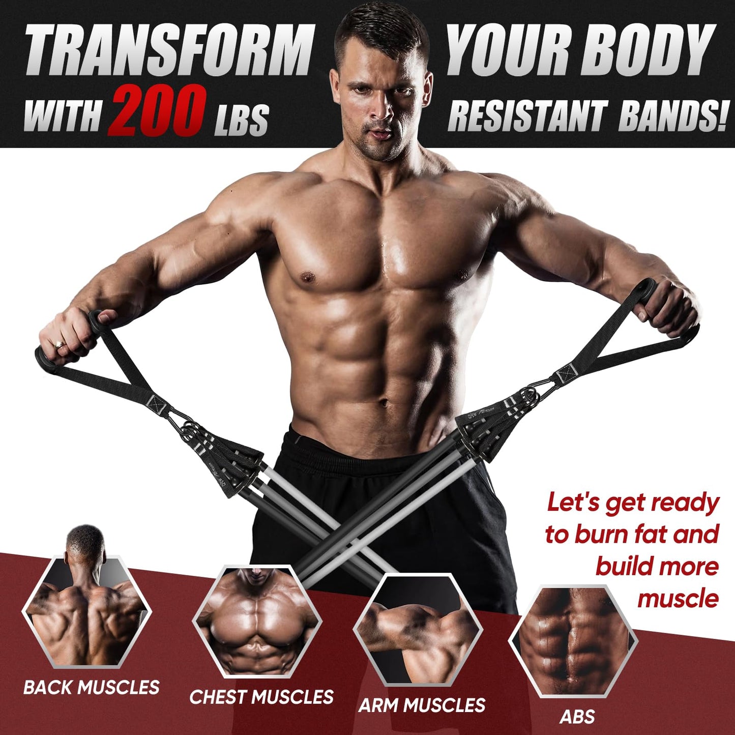 HPYGN Resistance Bands, 200 LBS Workout Exercise Bands with Handles Door Anchor Portable Bag Legs Ankle Straps for Resistance Training Muscle Exercise Physical Therapy Home Workouts