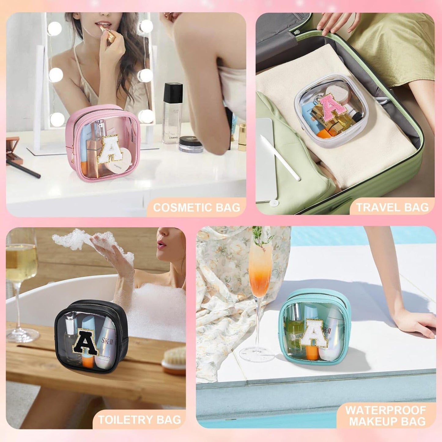 YOOLIFE Initial Make Up Bag Travel Toiletry Bag, Clear Makeup Bag Preppy Cosmetic Bags Organizer Travel Essentials Gifts for Women Teen Girlfriend Teacher Mom Birthday Mothers Day Gifts Mini Blue Y