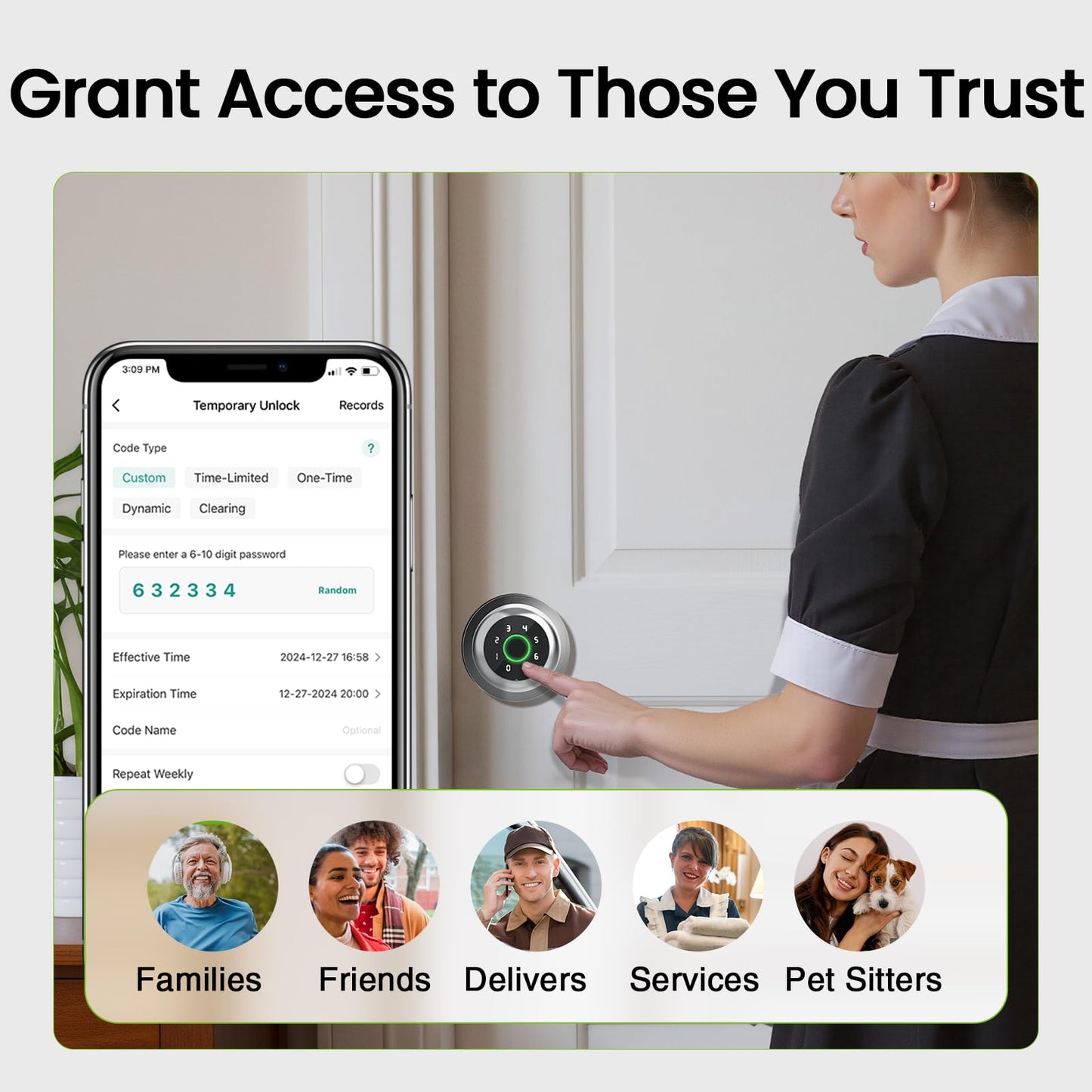 GHome Smart Fingerprint Door Lock, Fingerprint Door Knob with Keypad & App Control & Keys, Auto-Lock, Door Locks for Bedroom/Home/Garage/Apartment/Office, Local Data Storage
