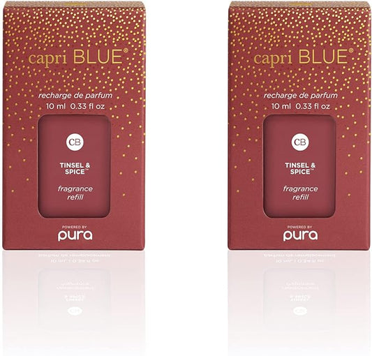 Capri Blue Pura Smart Home Plug-in Diffuser Refills – Includes 2 Capri Blue Pura Refills for Plug In Diffusers for Home - Long Lasting Luxury Scents - Tinsel & Spice (Pack of 2)
