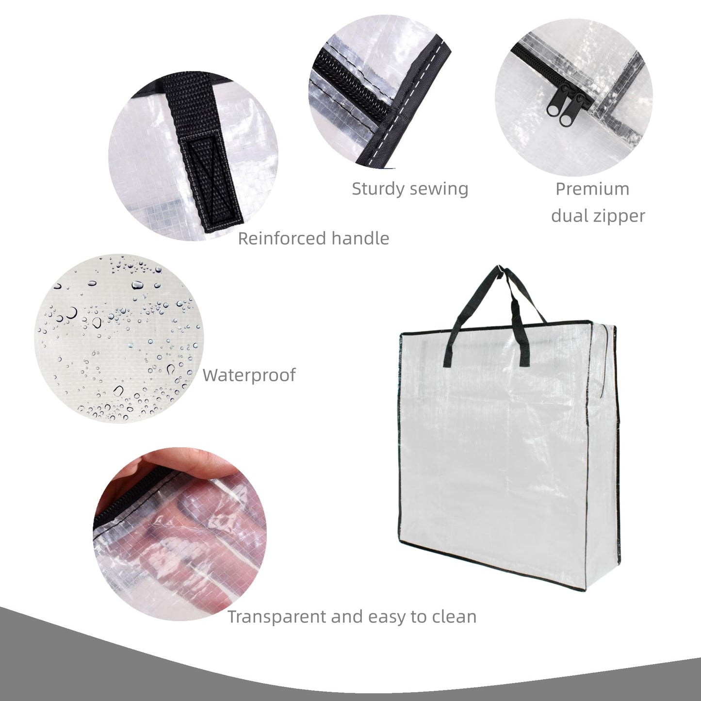 3 Pack Clear Storage Bags with Zipper and Handles, Blanket Bags For Closet Storage, Moving and Packing Supplies for College, Underbed Storage Organizer for Clothes Pillow Bedding Christmas Wreath