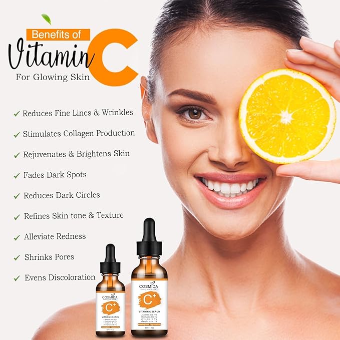 Vitamin C Serum for face with Hyaluronic Acid, Collagen Anti Aging Serum for Glow,Dark Spots,Acne,Wrinkle & Fine Lines,Korean Skincare Brightening Serum with Ferulic Acid Fragrance free 1fl.oz