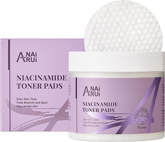ANAI RUI Niacinamide Toner Pads,with Glutathione, Niacinamide, LHA, PHA, Facial Radiance Wipes for Even Skin Tone, Reduce Blemish and Spots 50 Pads