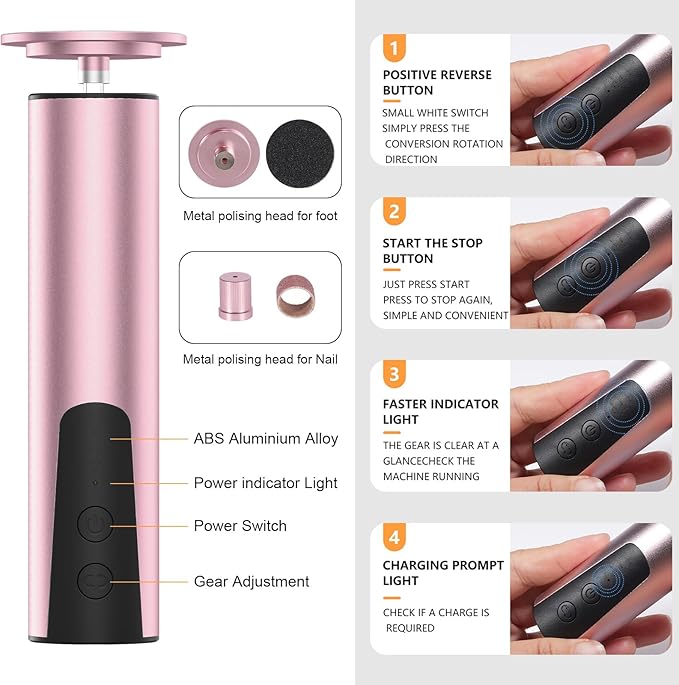 ele ELEOPTION Electric Callus Remover for Feet Electric Foot File Nail Grinder 6 Speed Adjustable Rechargeable Professional Foot Sander Pedicure Tool for Feet Dry Dead Skin Pink