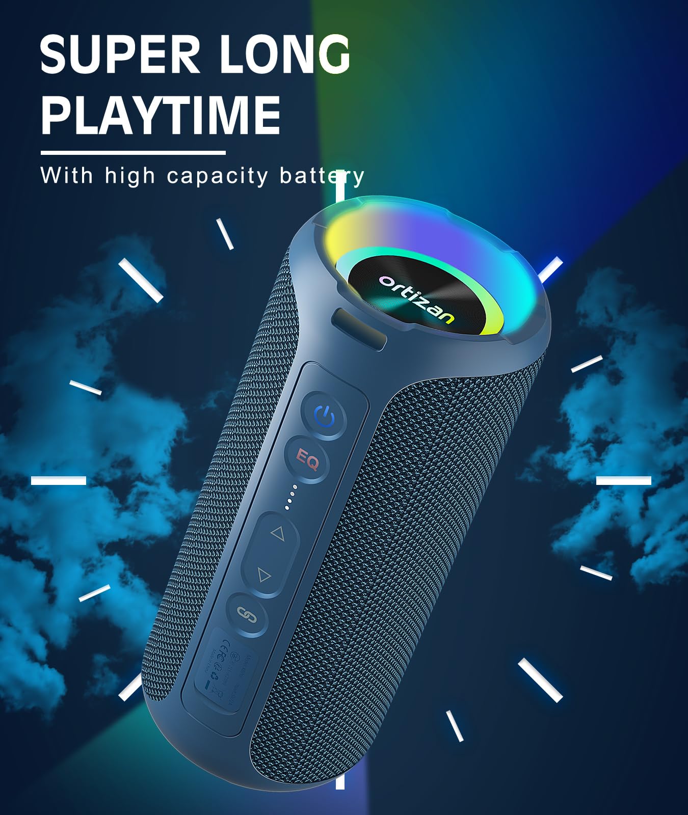 Ortizan Bluetooth Speaker, Portable with Big Audio, Wireless Stereo, 40W Deep Bass, RGB Light, BT5.3, Waterproof Shower Speakers for Outdoor/Beach/Home, Electronic Gift, Blue