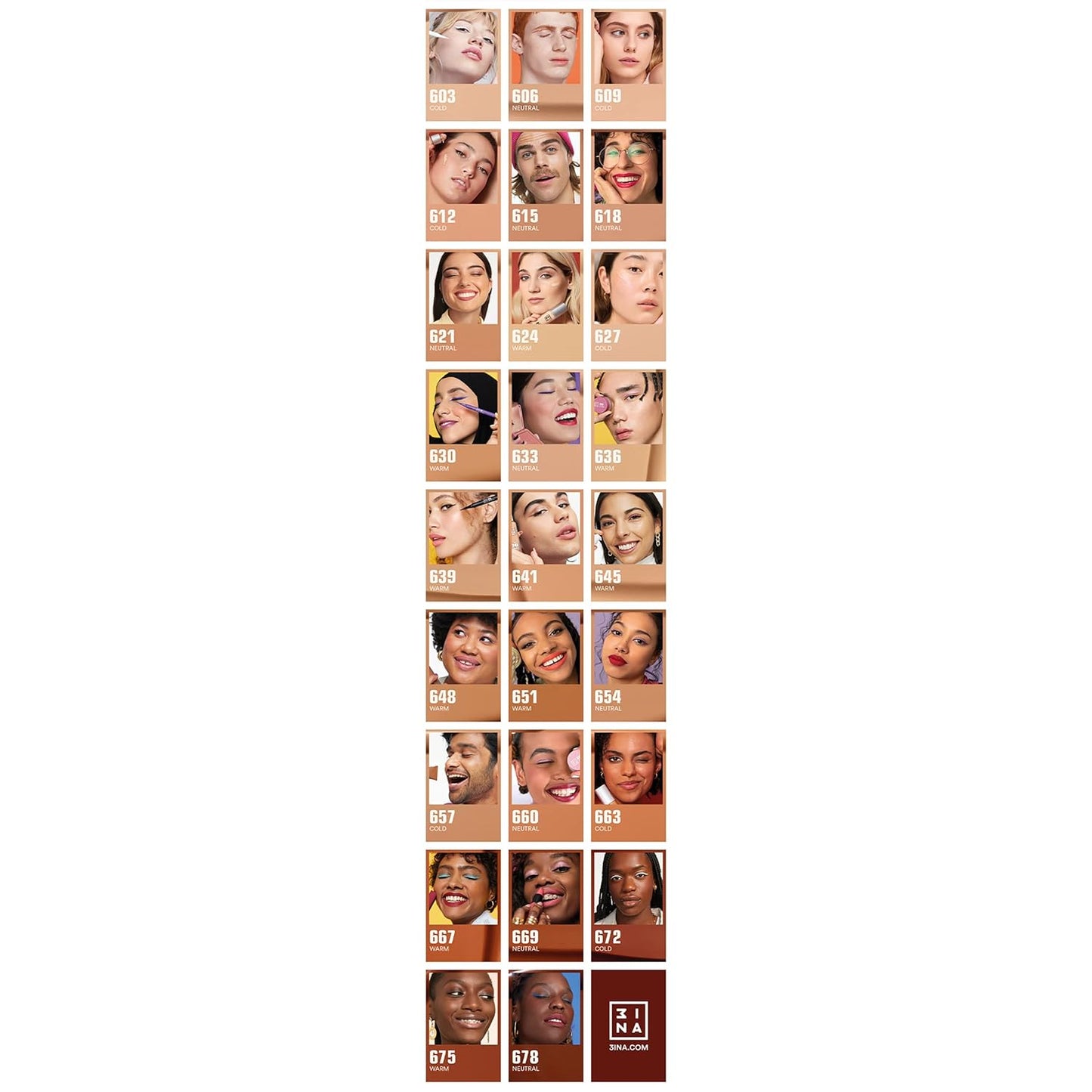 3INA The 24H Foundation 663-24H Long-Wearing Formula - Medium To High Buildable Coverage - Smooth Matte Finish - Expanded Shade Selection - Waterproof, Cruelty Free, Vegan Makeup - 1.01 Oz