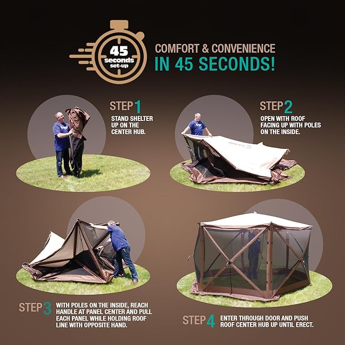 CLAM Pop Up Screen Tent, Outdoor Camping Gazebo Canopy, Venture, 9' x 9', Gray