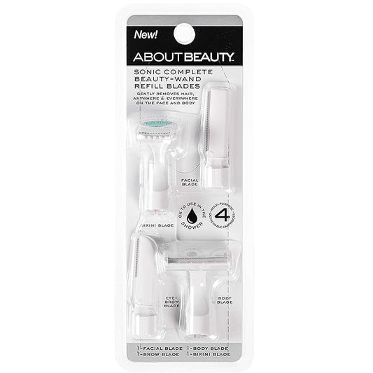 About Beauty Sonic Complete Beauty-Wand Refill Blades for Exfoliating, 4 Pack - Facial, Bikini, Brow & Body Use