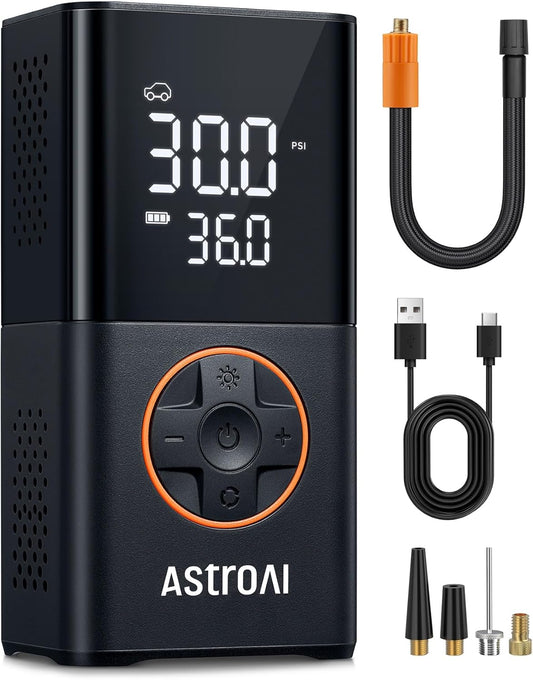 AstroAI L7 Tire Inflator Portable Air Compressor Cordless-2pack Bike Pump with Digital Dual Values Display, 150 PSI Car Tires Pump with LED Lights Air Pump for Cars, Motorcycles, Bikes, Balls