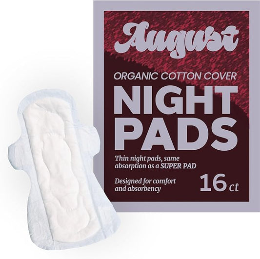 August Menstrual Organic Cover Pads for Women, Super Absorbency, 16 HSA FSA Eligible Organic Cotton Super Pads, Compostable Wrappers, Fragrance Free, Organic Sanitary Napkins with Wings