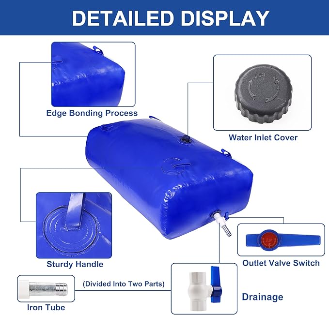 3000 L/800 Gal Water Bladder Tank, Foldable Portable Water Storage Container, Emergency Water Bag for RV, Truck Bed, Fire Prevention, Drought Resistance, Blue