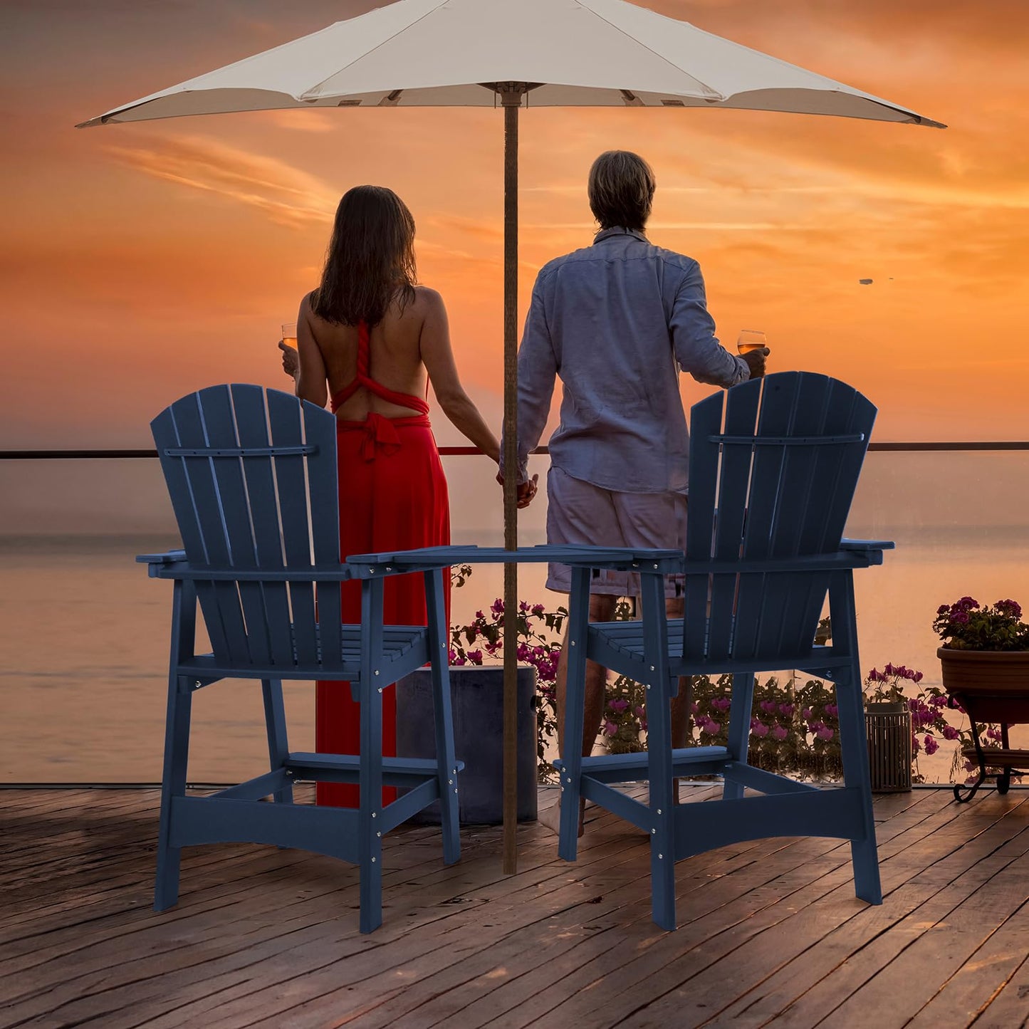 FUNBERRY Tall Adirondack Chair, All Weather High Top Balcony Chairs with Cup Holder