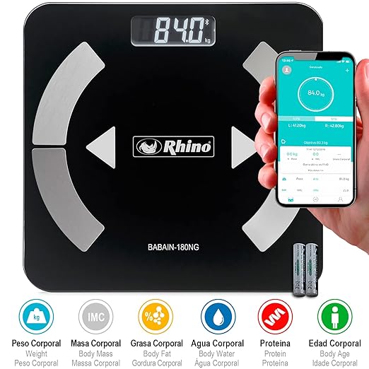 RHINO Smart Scale for Body Weight, High Precision, Bluetooth, Fitdays App, iOS and Android, Bathroom Wireless Machine for Fat, Muscle, BMI, 14 Body Indicators, 400lb (Black)