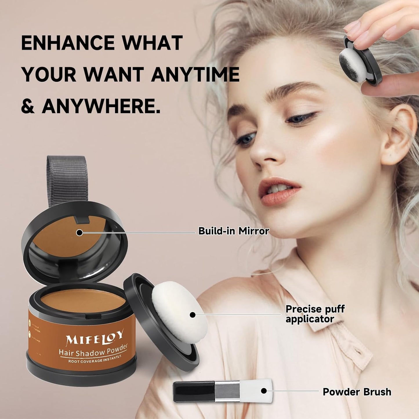 2 Pack Root Touch Up Powder, Hair Color for Grays, Root Coverage for Women and Men, Concealer for Beard Line, Eyebrow, and Thinning Grey Hairline, Light Brown