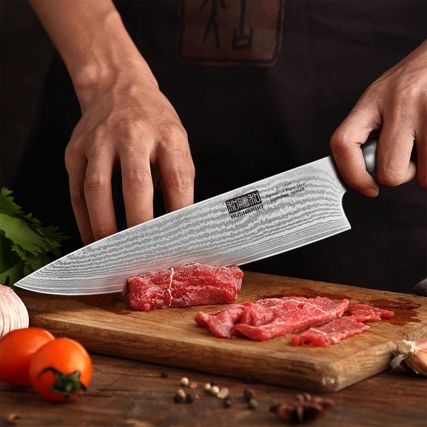 HOSHANHO Damascus Kitchen Knife Set 3-Piece, Ultra Sharp 8" Chef Knife, 7" Santoku Knife, 3.75" Paring Knife, Professional VG-10 Damascus Super Steel Chef Knife Set with Ergonomic Handle
