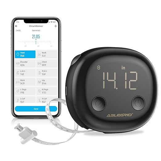 ABLEGRID Digital Smart Bathroom Scale for Body Weight and Fat Percentage and Smart Body Tape Measure Rechargeable with Fitdays APP