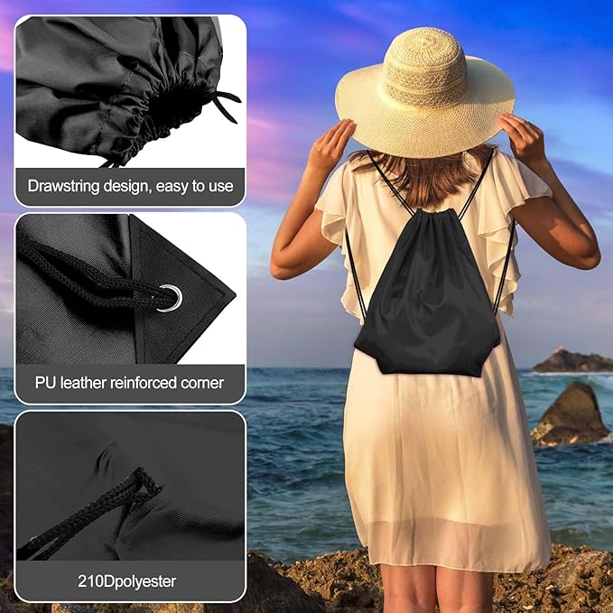 KUUQA 12 Pcs Drawstring Backpack Bags Sport Gym Sack Cinch Bags Bulk for School Traveling and Storage (Black)