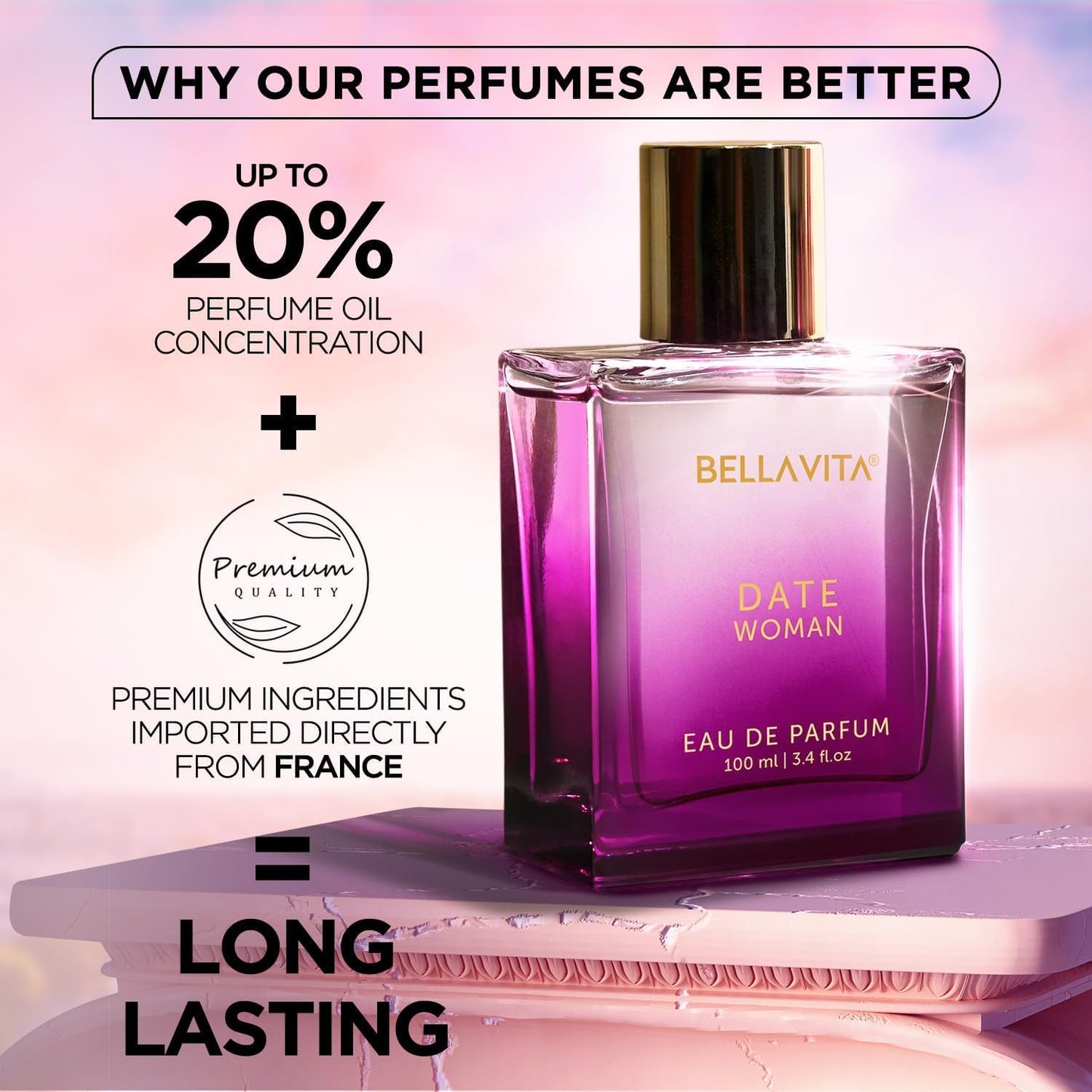 Bella Vita Luxury Date Eau De Parfum Floral, Fruity and Spicy Perfume, Long Lasting EDP Fragrance for Women 100 ml