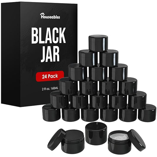 Black Jars, Cosmetic Containers With Lids, 2 Oz Jars With Lids, Body Butter Containers, For Lotion, Cream, Salve, Makeup, Powder, Travel, Body Scrub, Lip Scrub, Lip Balm, Beauty, Small, Empty, 24 Pack