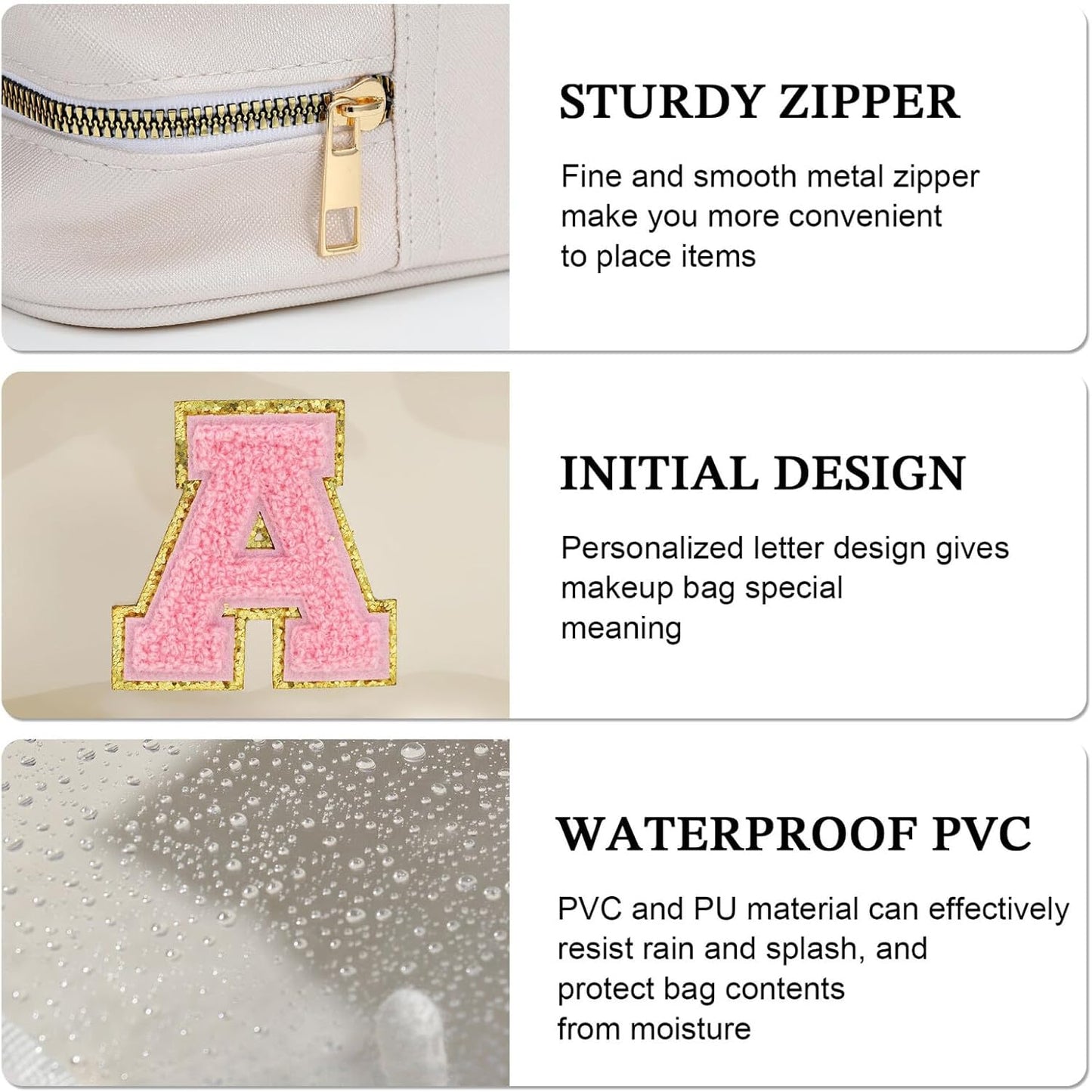 YOOLIFE Initial Make Up Bag Travel Toiletry Bag, Clear Makeup Bag Preppy Cosmetic Bag Travel Essentials Gifts for Women Teen Girlfriend Teacher Mom Birthday Daughter Gifts Swim Gifts For Girls White G