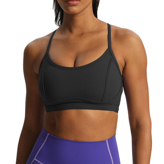 Aoxjox Women's Workout Sports Bras Fitness Training Gym Lexi Lined Bra Yoga Crop Tank (Black, X-Small)