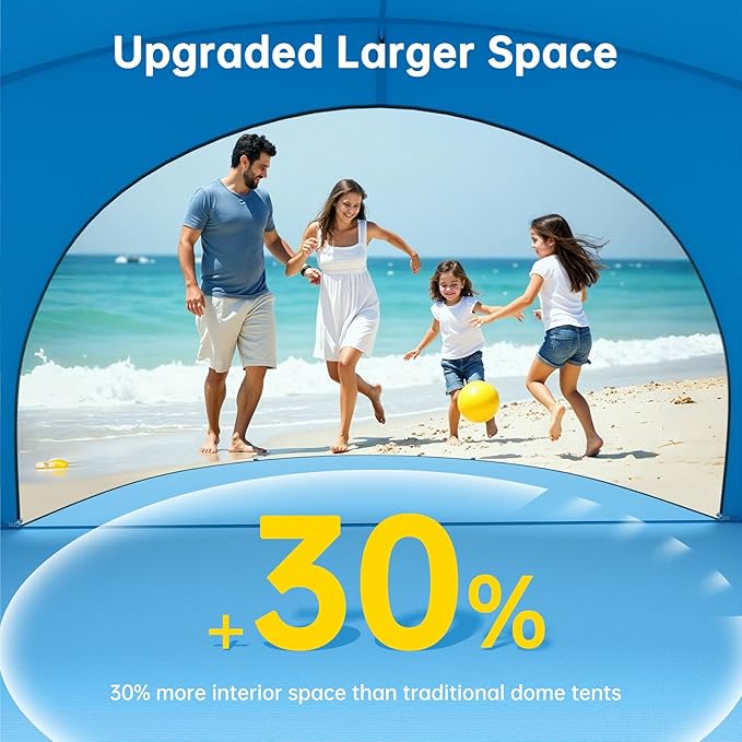 Beach Tent Sun Shelter, Beach Shade Tent with UPF50+ UV Protection, Beach Sun Shelter, Beach Shade with 2 Zippered Doors, Portable Beach Tent for Beach Camping Fishing