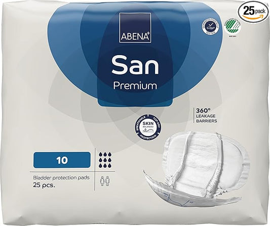 Abena San Premium Incontinence Pads, Heavy Absorbency, (Sizes 8 to 11), Size 10, 25 Count