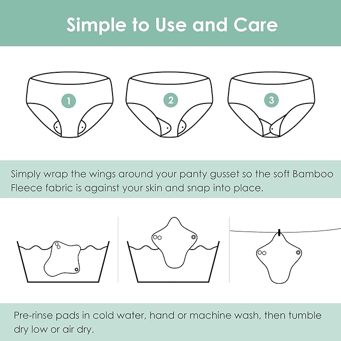 wegreeco 6 Pcs Reusable Menstrual Pads, Ultra Absorbent Cloth Pads for Heavy Flow, Sanitary for Teens, Women, Nonslip, Inner Mustard Yellow, Grey, Beige, Rose Gold Outer, S