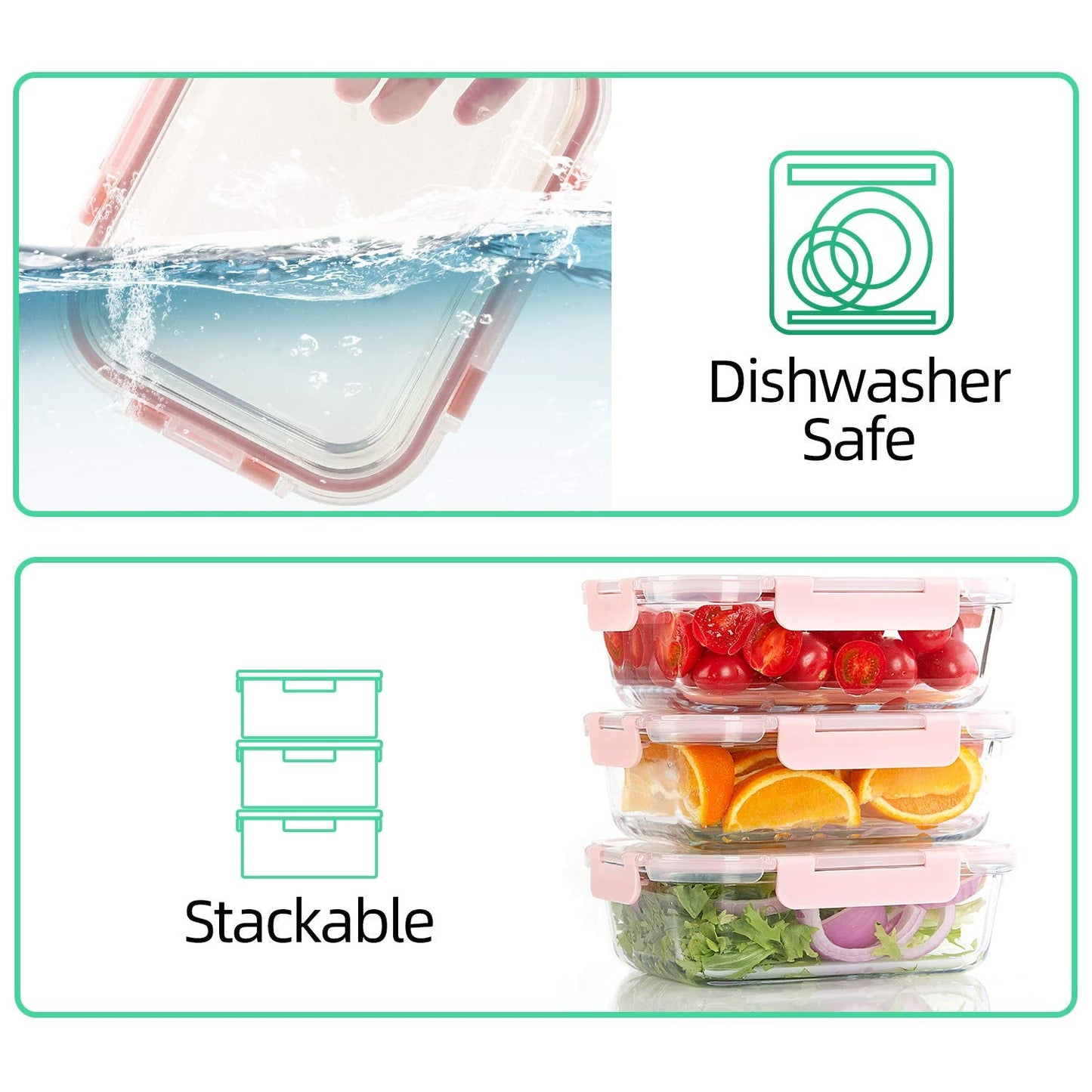 C CREST [10 Pack] Glass Meal Prep Containers, Food Storage Containers with Lids Airtight, Glass Lunch Boxes, Microwave, Oven, Freezer and Dishwasher Safe