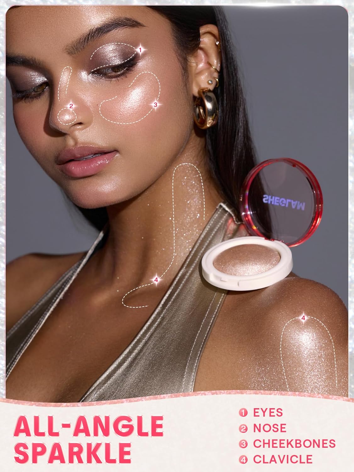 SHEGLAM Glowchi Bouncy Highlighter Mochi-like Formula Highlighter Long-lasting Shimmer Makeup-Peach Jam