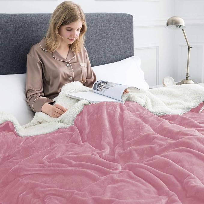 IR Imperial Rooms Sherpa Fleece Throw Blanket for Couch - Soft and Fuzzy Baby Pink Blanket for Winter - Reversible Thick and Warm Fluffy Throw Blankets for Bed, Sofa, Camping and Travel, 50x60 Inches