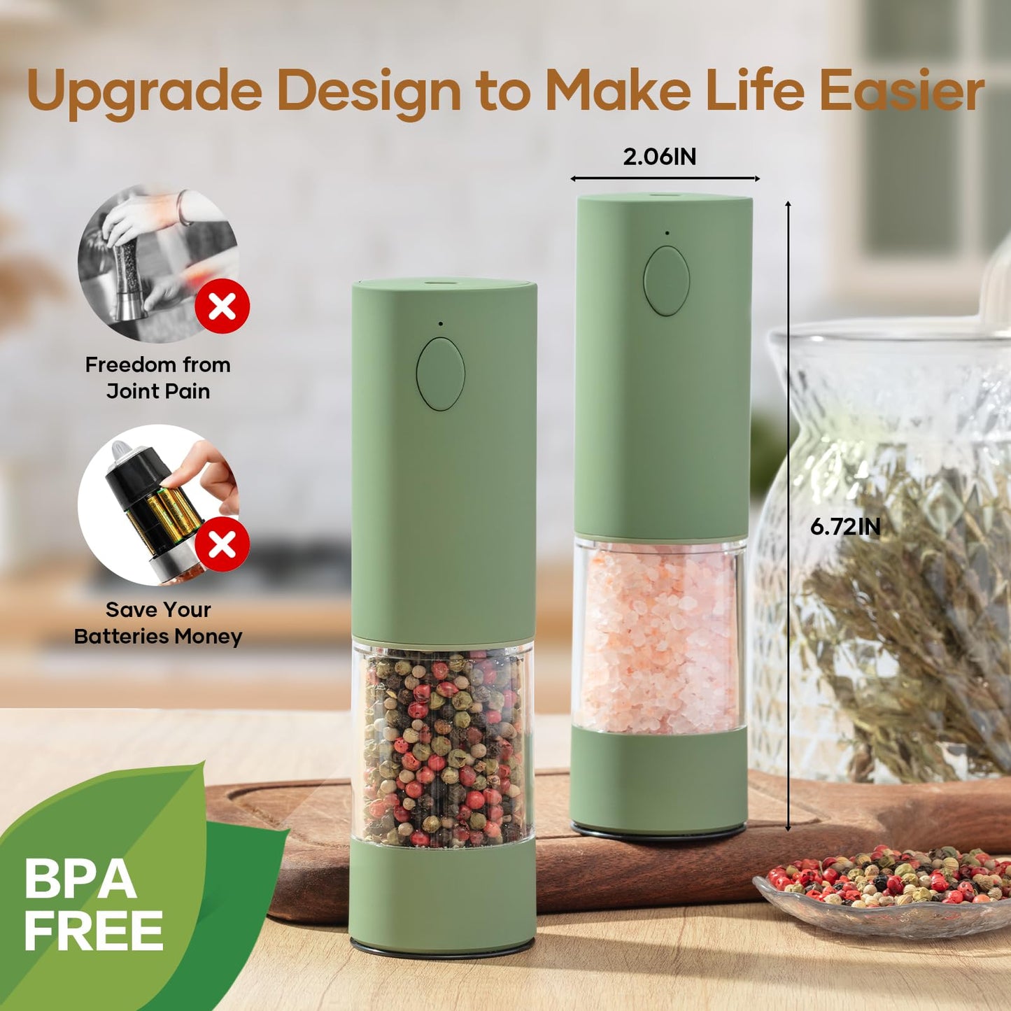OPIIV Electric Salt & Pepper Grinder Set (2 Pack) – USB Rechargeable, Adjustable Coarseness, One-Handed Operation with LED Light – Automatic Spice Mill Shaker for Kitchen, Dining, or Camping