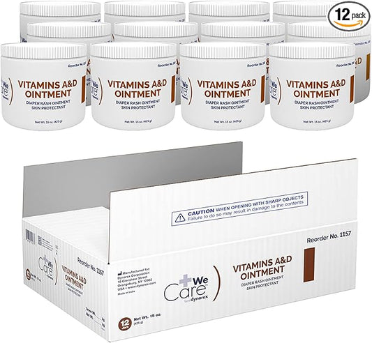 Dynarex Vitamins A & D Ointment, Ointment with Vitamin A and Vitamin D Helps Prevent & Treat Skin Irritation, Diaper Rash, White, 15 Ounce (Pack of 12)