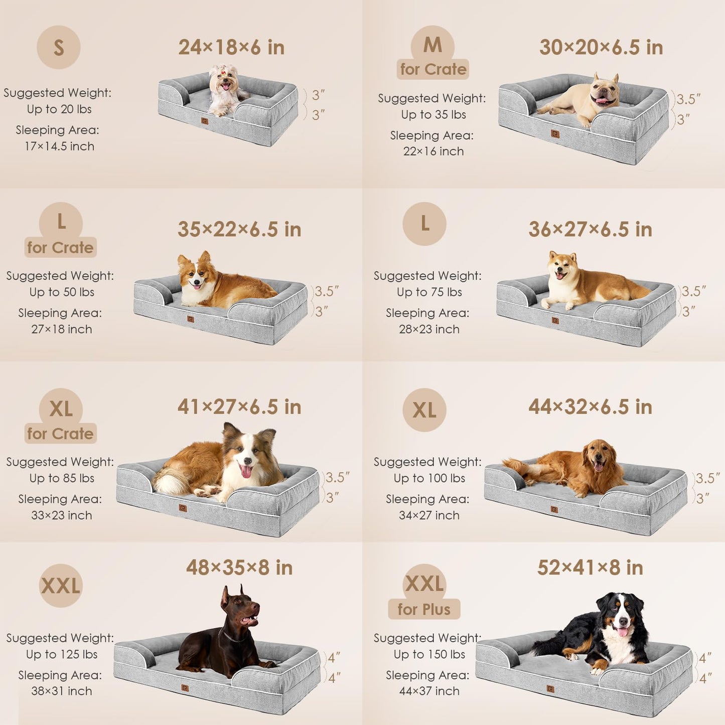 EHEYCIGA Orthopedic Dog Beds for Extra Large Dogs, Waterproof Memory Foam XL Pet Bed with Sides, Non-Slip and Egg-Crate Foam Big Dog Couch Bed with Washable Removable Cover, Grey