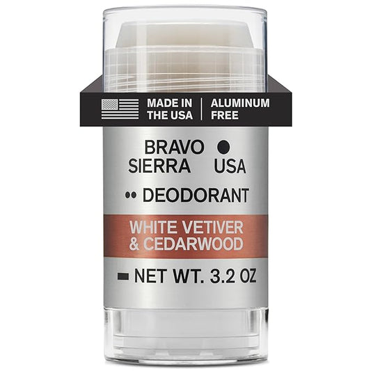 Aluminum-Free Deodorant for Men by Bravo Sierra, 1-Pack-Contains Natural Ingredients–Long Lasting All-Day Odor and Sweat Protection-White Vetiver & Cedarwood, 3.2 oz-Paraben-Free, Vegan & Cruelty-Free